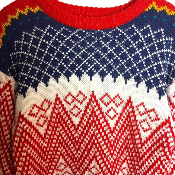 Vtg One Step Up Women's M Sweater Fair Isle Diamond Knit 80s Acrylic Colorful - Picture 3 of 5